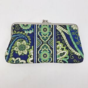 Vera Bradley Rhythm & Blues Clutch Double Kiss Lock Wallet Blue Green Paisley